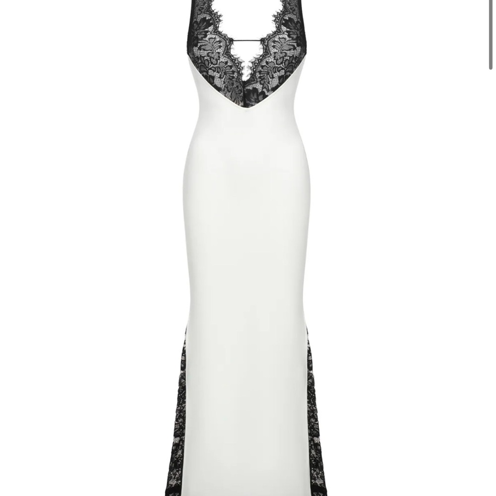 White Maxi Dress with Black Lace Detail - Picture 2 of 7